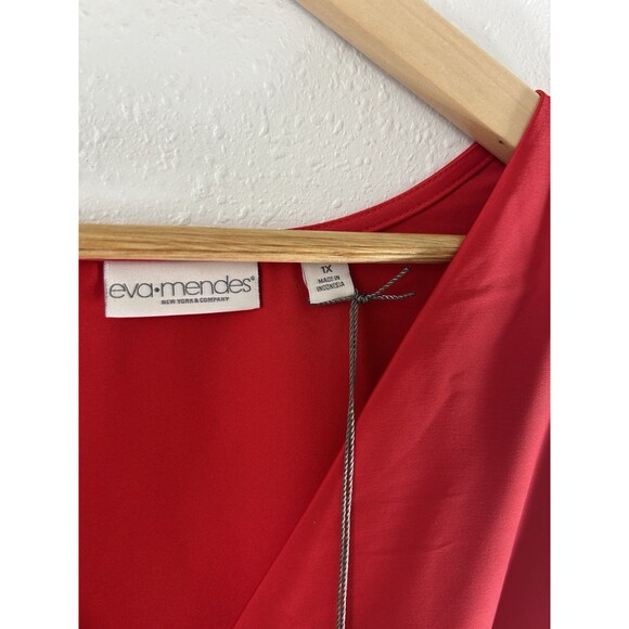 Eva Mendes by New York & Co V-Neck‎ Woman's Vibrant Red Draped Bodysuit Size 1X - Picture 8 of 9